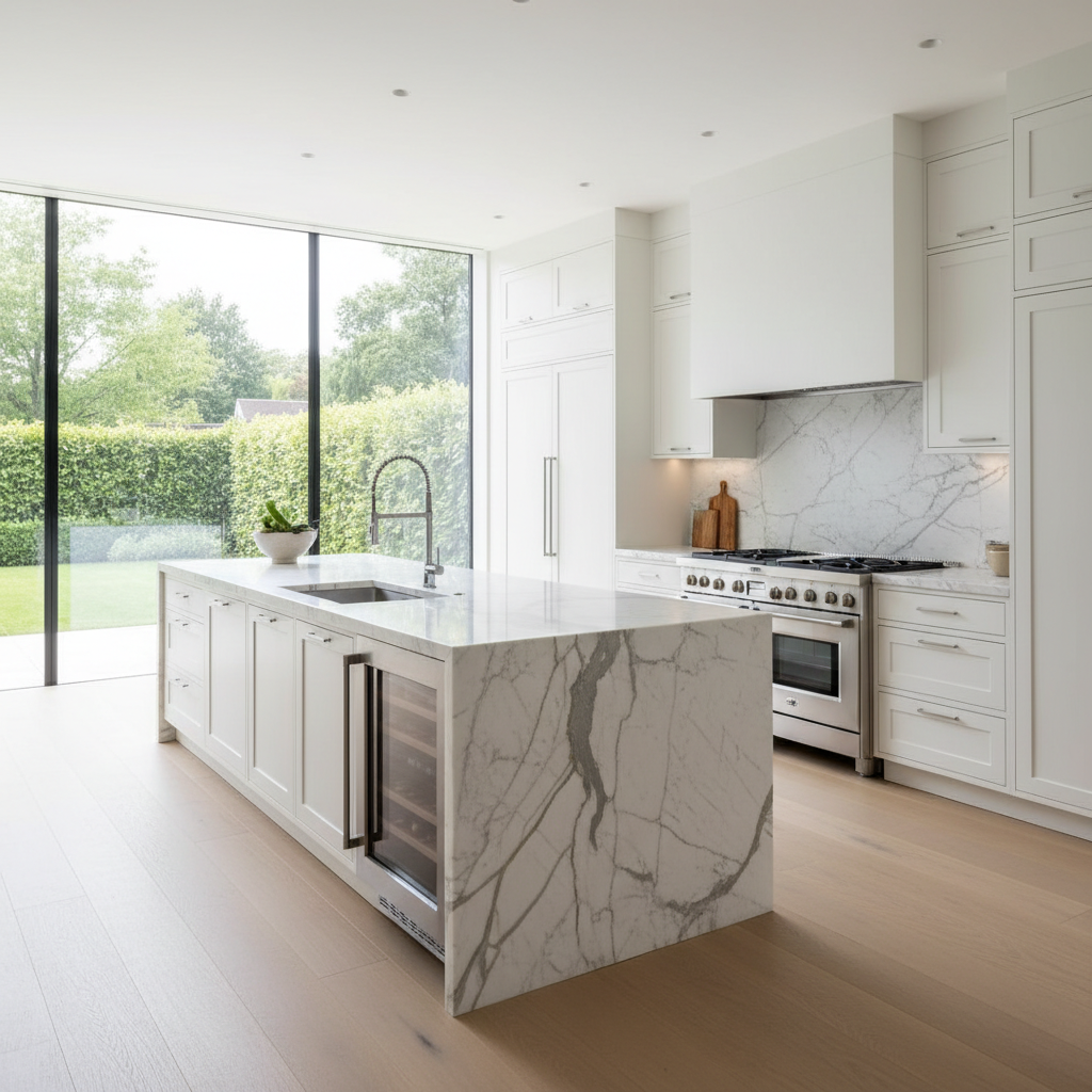 Luxury kitchen with built-in Sub-Zero style refrigerator